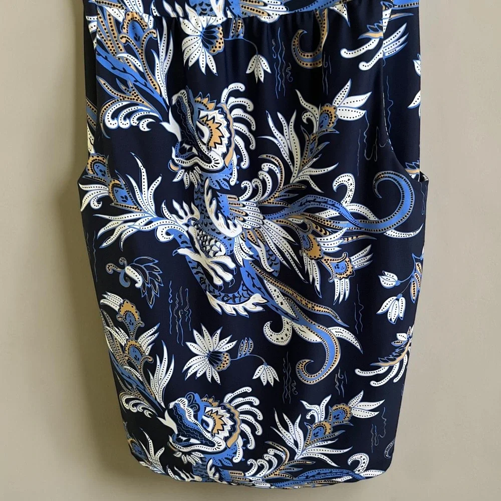 Jude Connally Dress Women's Small Navy Blue Paisley Floral Preppy Vacation